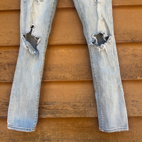 American Eagle Outfitters Stretch Skinny Distressed Light Blue Jeans Size 2 - Picture 3 of 13